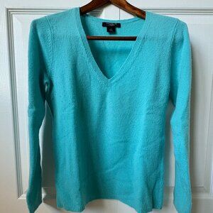 100% Cashmere Ann Taylor Blue Teal V-Neck Sweater Size Medium